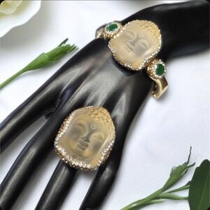 18k Gold Plated Oversized Buddha Asian Crystal Lucite Statement Bracelet